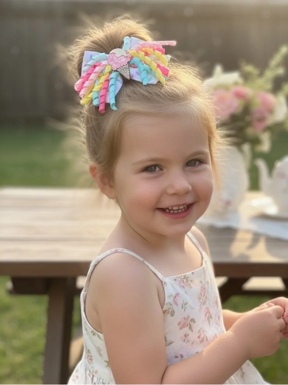 Pastel Rainbow Ice Cream Korker Bow Hair Clip for Kids